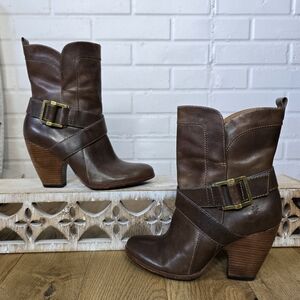 Frye Brown Heeled Boots with Buckle